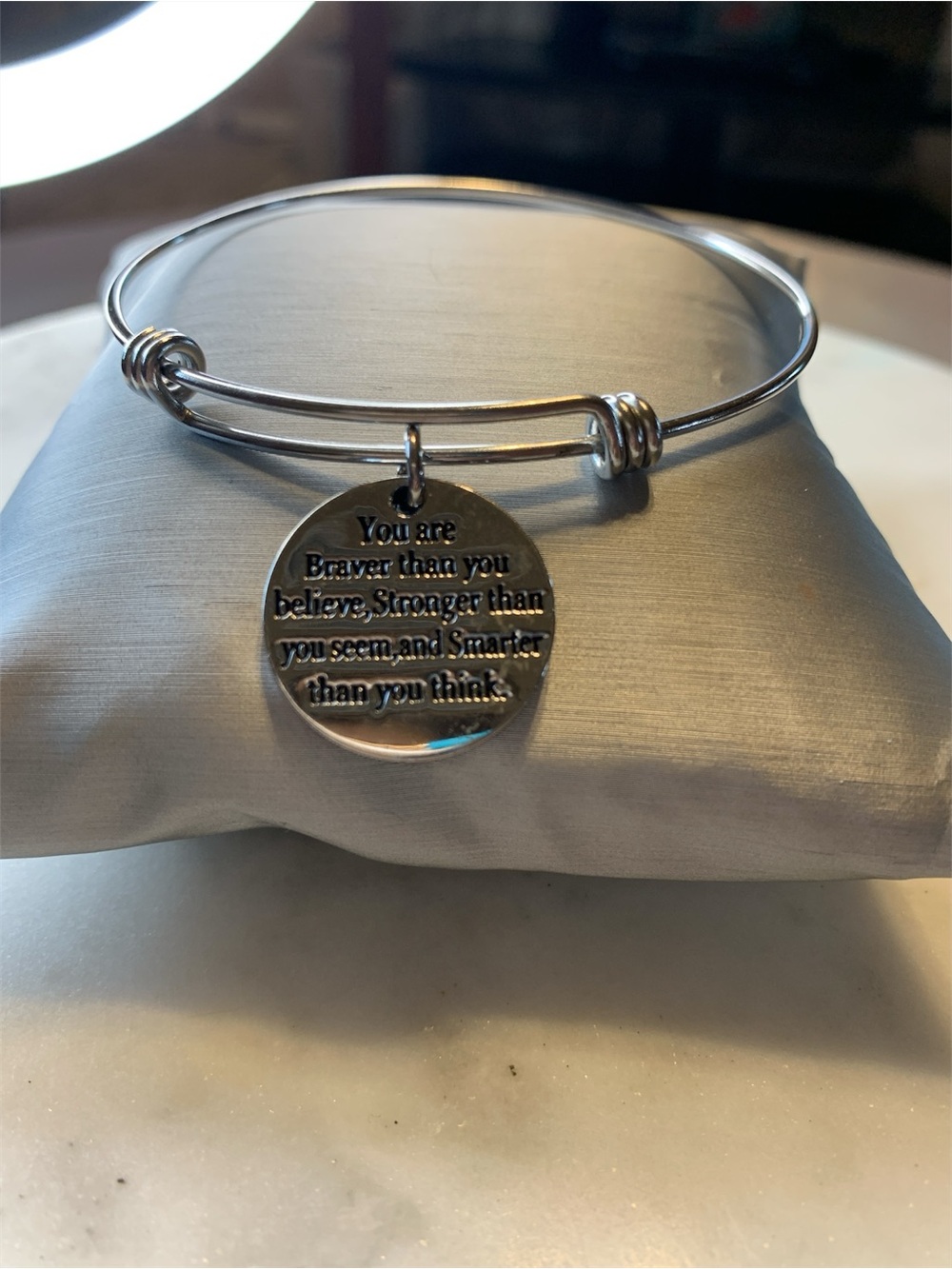 Inspirational Silver Charm Bangle Bracelet - 'You are Braver'